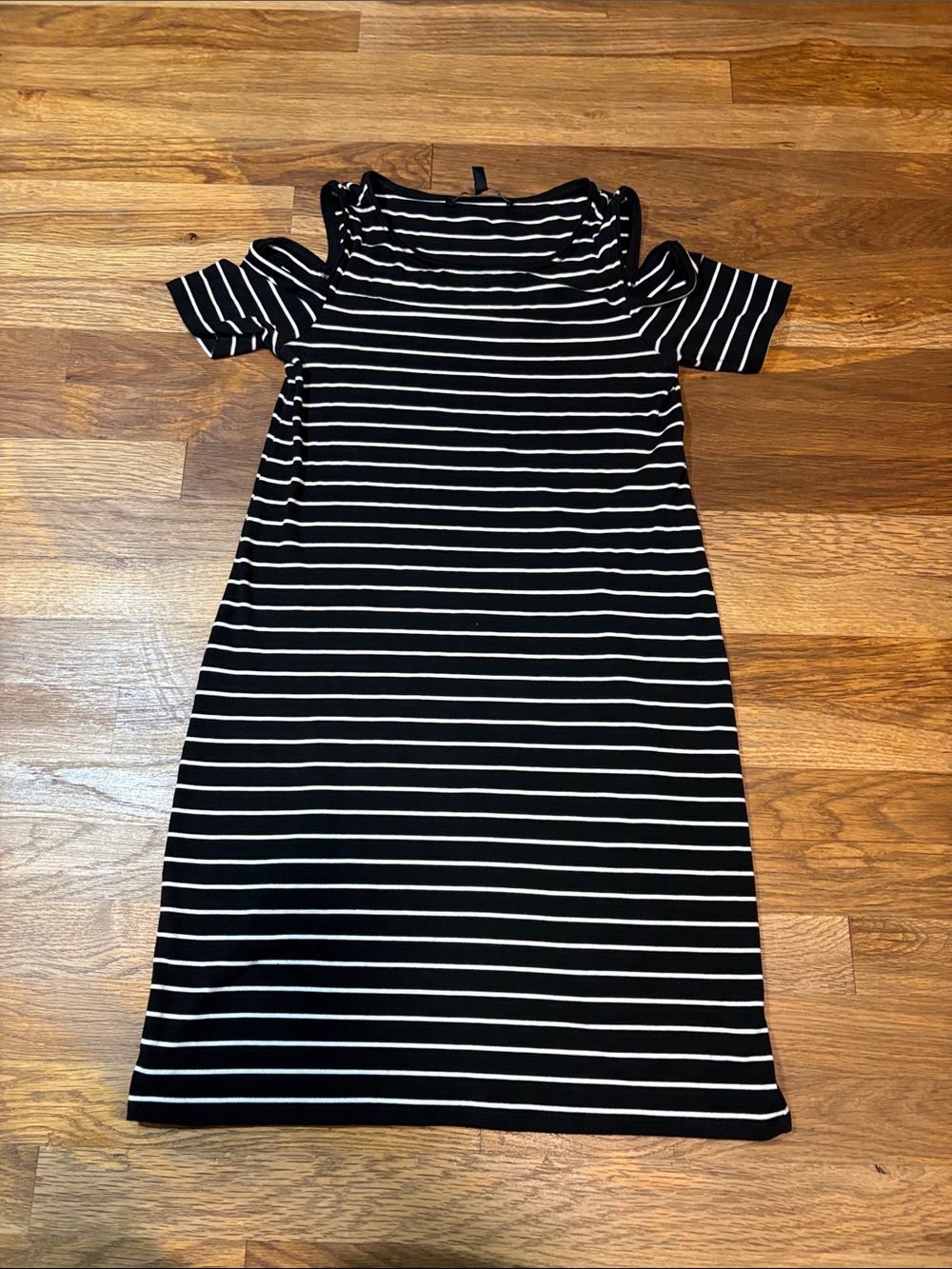 White House Black Market Black & White Striped Cold-Shoulder Mini Dress